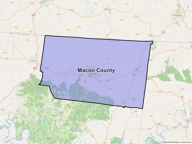 Map of Macon County, Tennessee and ZIP codes