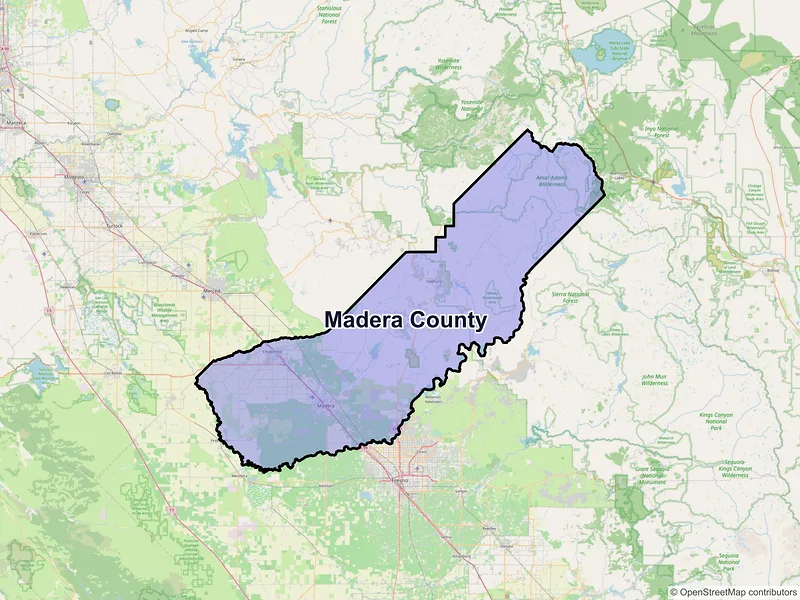 Map of Madera County, California and ZIP codes
