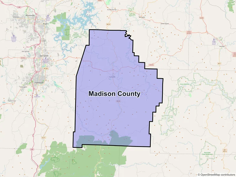 Map of Madison County, Arkansas and ZIP codes