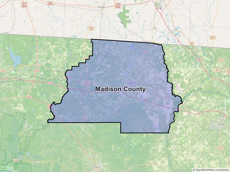 Map of Madison County, Florida and ZIP codes