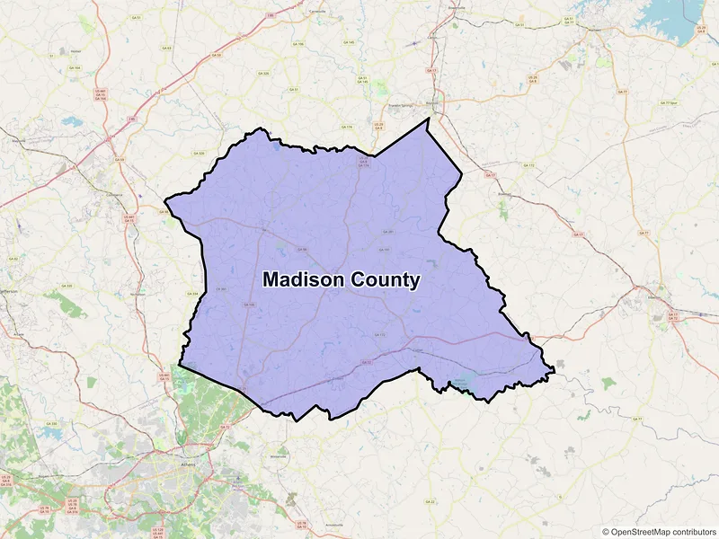 Map of Madison County, Georgia and ZIP codes