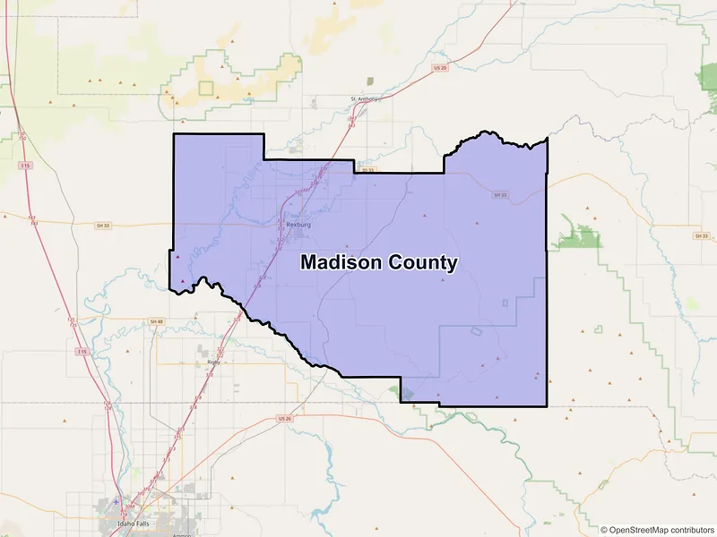 Map of Madison County, Idaho and ZIP codes