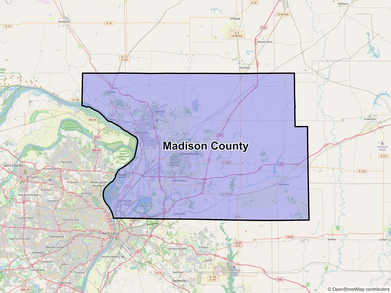 Map of Madison County, Illinois and ZIP codes