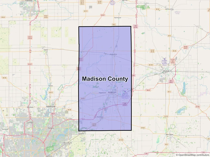 Map of Madison County, Indiana and ZIP codes