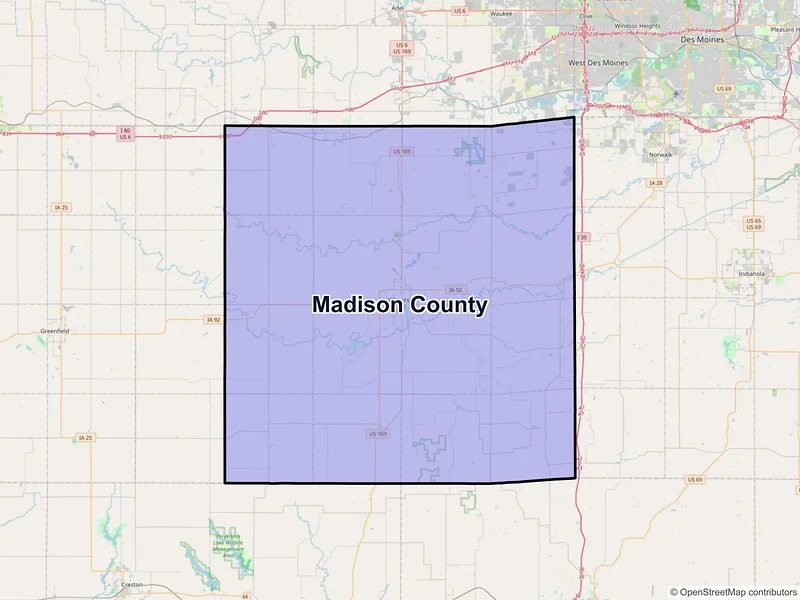 Map of Madison County, Iowa and ZIP codes