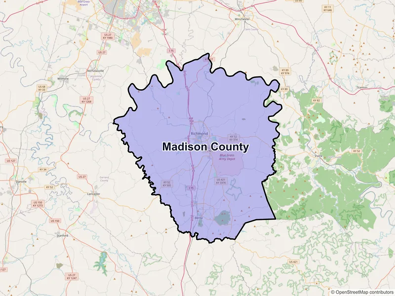 Map of Madison County, Kentucky and ZIP codes