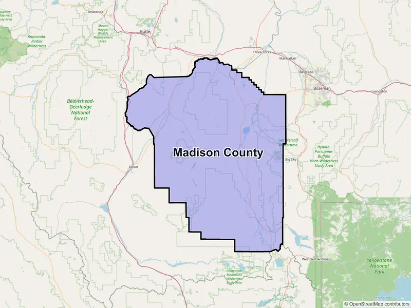 Map of Madison County, Montana and ZIP codes