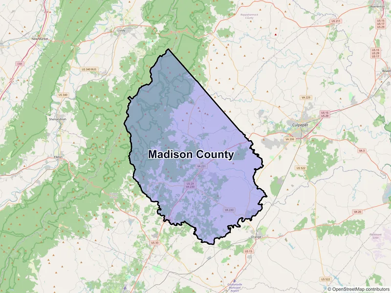 Map of Madison County, Virginia and ZIP codes