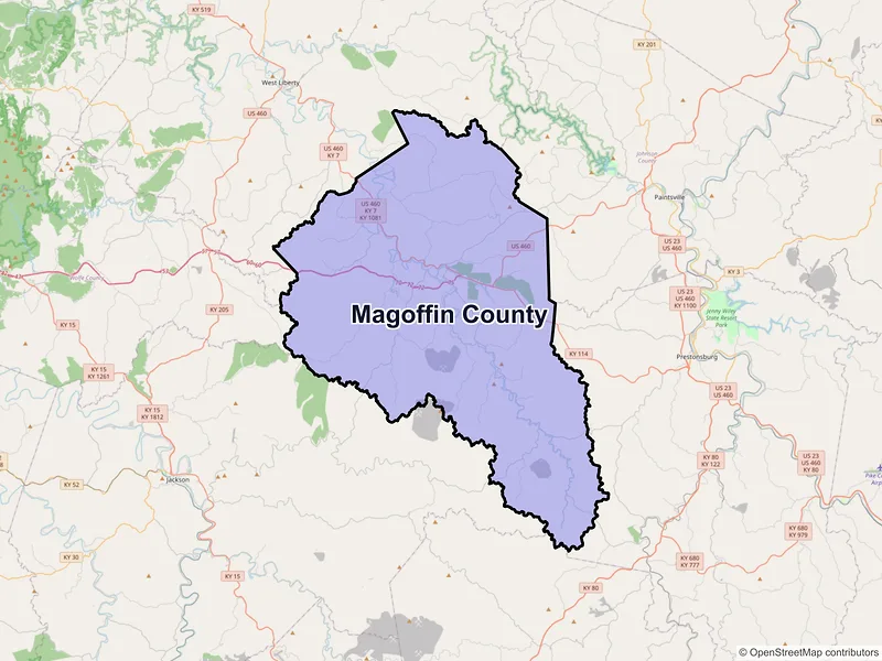 Map of Magoffin County, Kentucky and ZIP codes