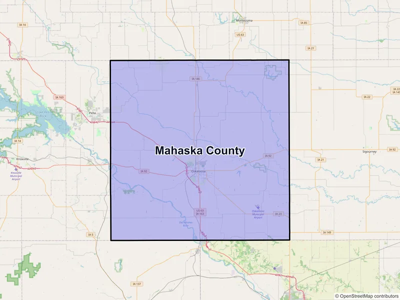 Map of Mahaska County, Iowa and ZIP codes