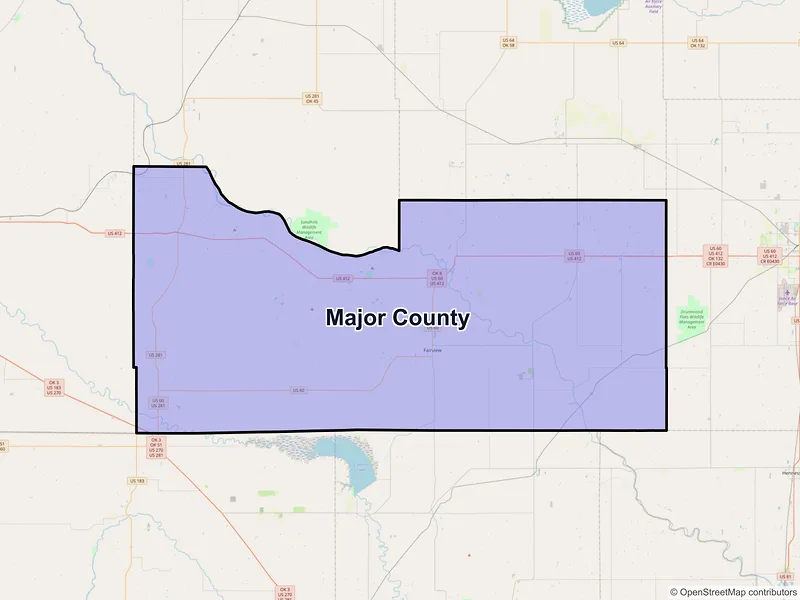 Map of Major County, Oklahoma and ZIP codes