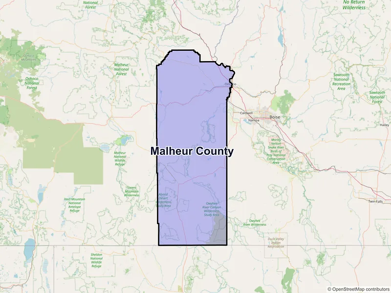 Map of Malheur County, Oregon and ZIP codes
