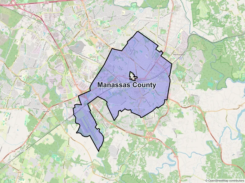Map of Manassas County, Virginia and ZIP codes