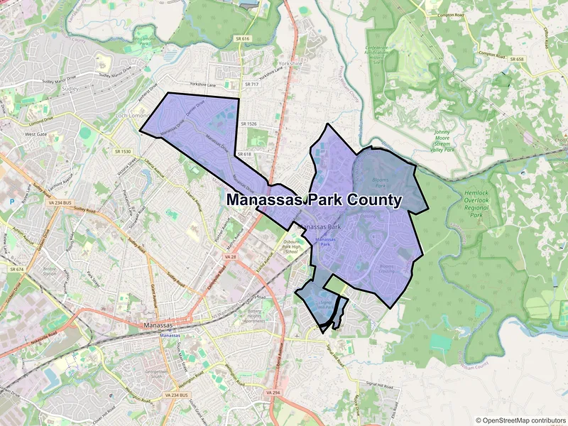 Map of Manassas Park County, Virginia and ZIP codes