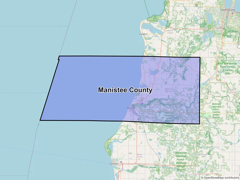 Map of Manistee County, Michigan and ZIP codes