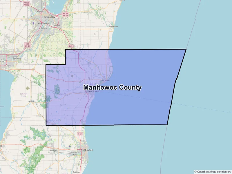 Map of Manitowoc County, Wisconsin and ZIP codes
