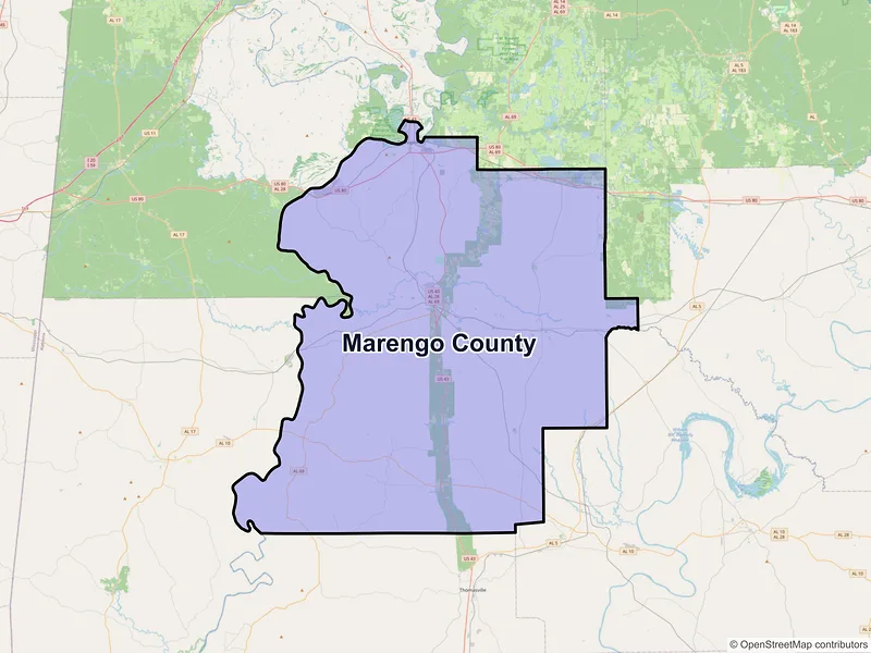 Map of Marengo County, Alabama and ZIP codes