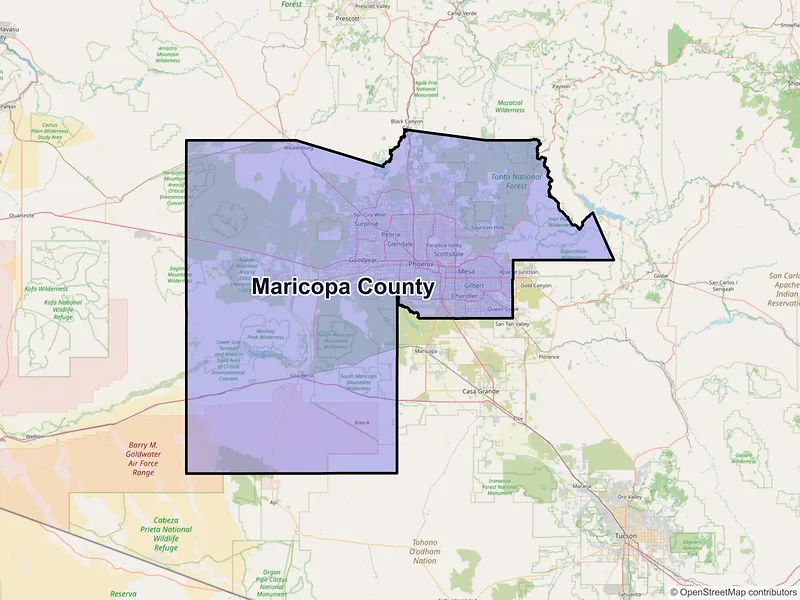 Map of Maricopa County, Arizona and ZIP codes