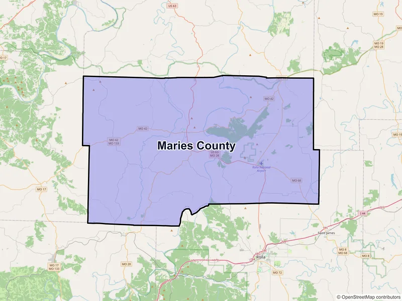 Map of Maries County, Missouri and ZIP codes