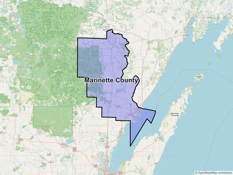 Map of Marinette County, Wisconsin and ZIP codes