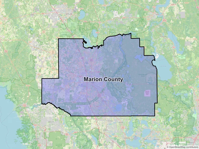 Map of Marion County, Florida and ZIP codes