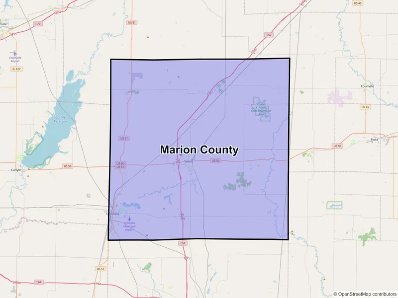 Map of Marion County, Illinois and ZIP codes