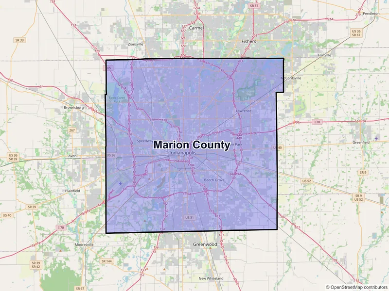 Map of Marion County, Indiana and ZIP codes