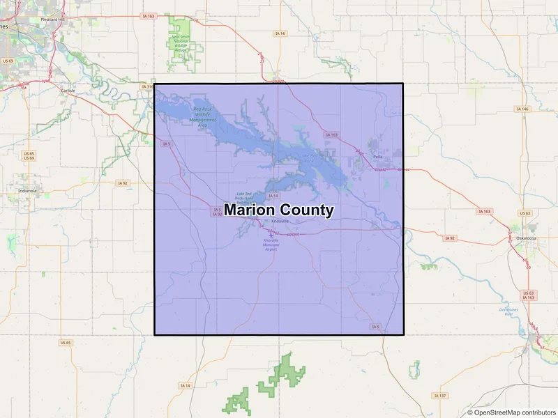 Map of Marion County, Iowa and ZIP codes