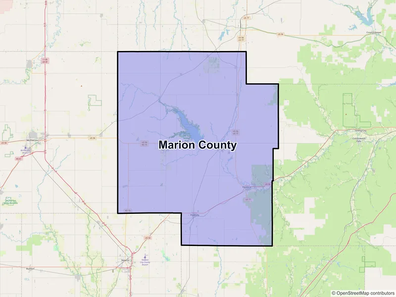 Map of Marion County, Kansas and ZIP codes