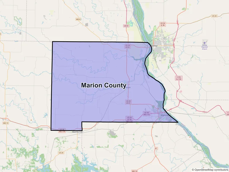 Map of Marion County, Missouri and ZIP codes