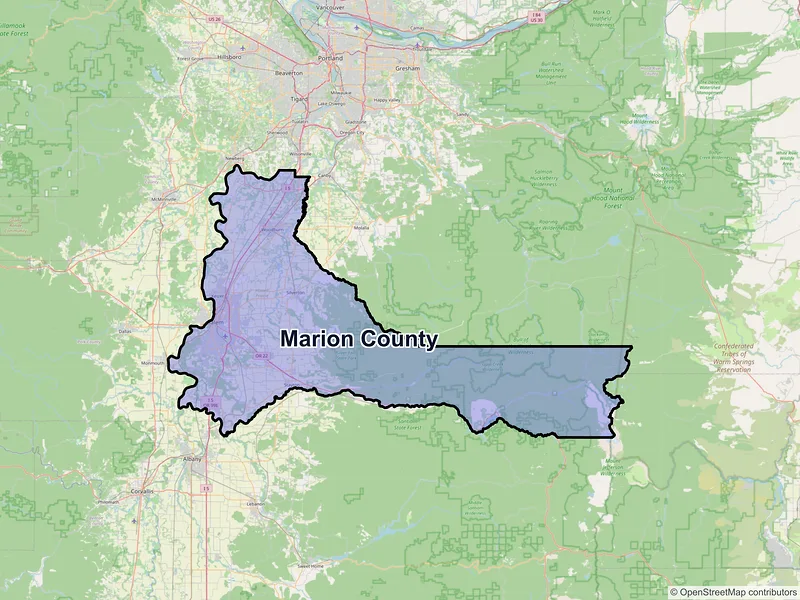 Map of Marion County, Oregon and ZIP codes