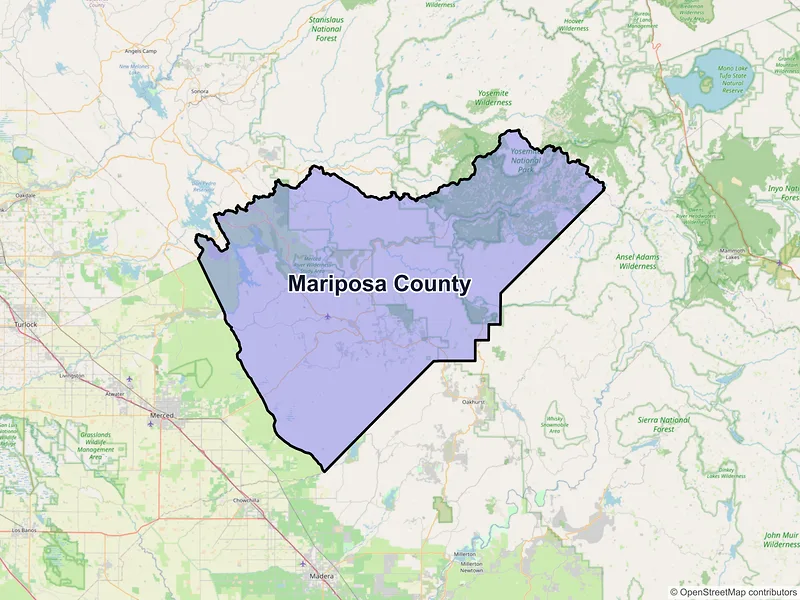 Map of Mariposa County, California and ZIP codes