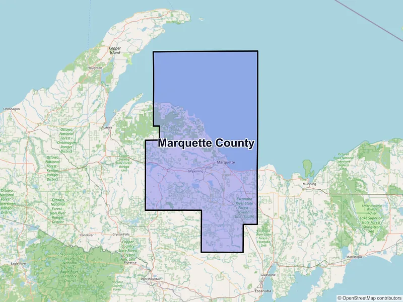Map of Marquette County, Michigan and ZIP codes