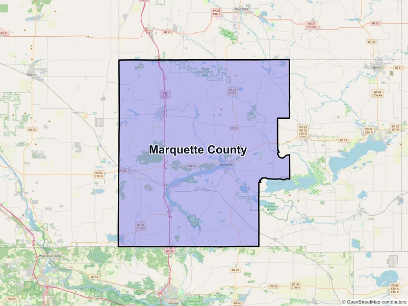Map of Marquette County, Wisconsin and ZIP codes