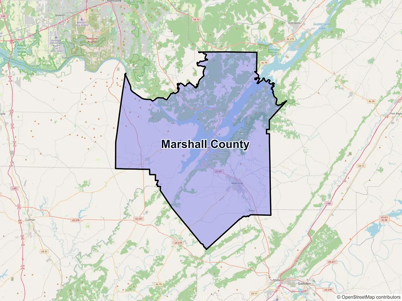 Map of Marshall County, Alabama and ZIP codes