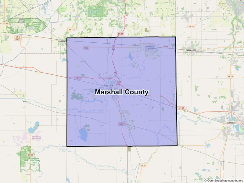 Map of Marshall County, Indiana and ZIP codes
