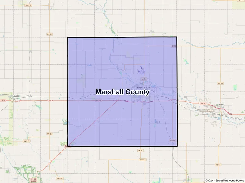 Map of Marshall County, Iowa and ZIP codes