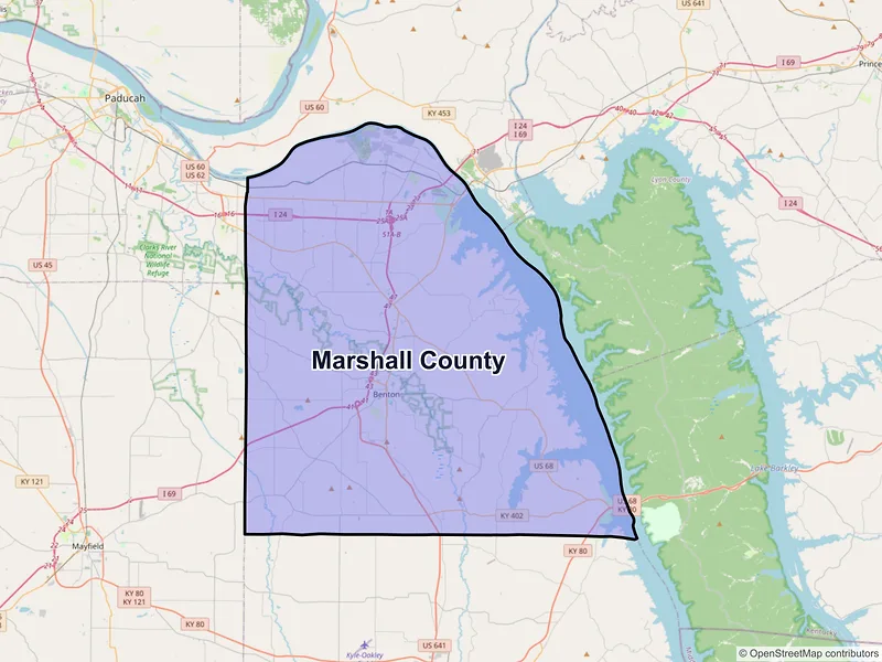 Map of Marshall County, Kentucky and ZIP codes