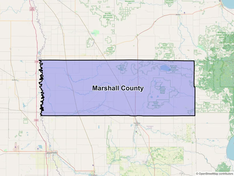 Map of Marshall County, Minnesota and ZIP codes