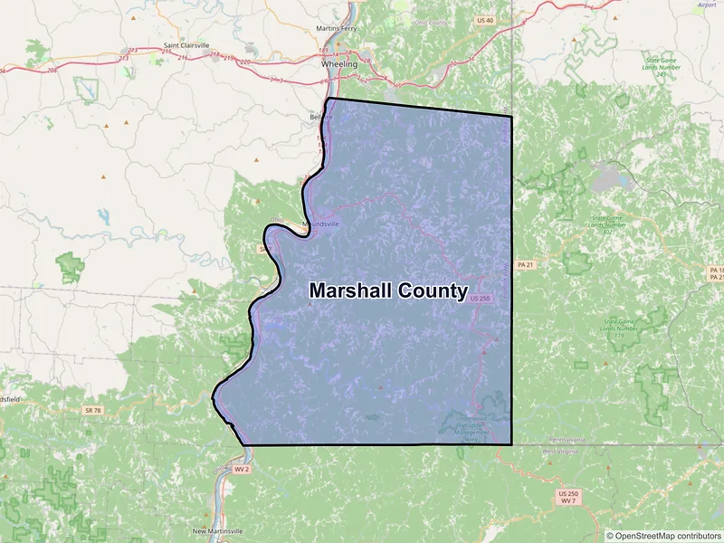 Map of Marshall County, West Virginia and ZIP codes