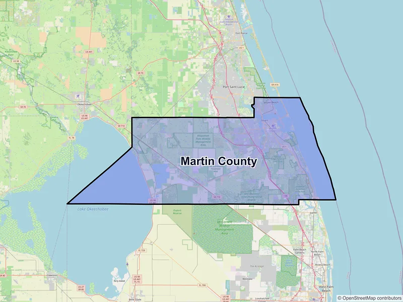 Map of Martin County, Florida and ZIP codes