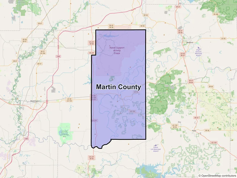 Map of Martin County, Indiana and ZIP codes