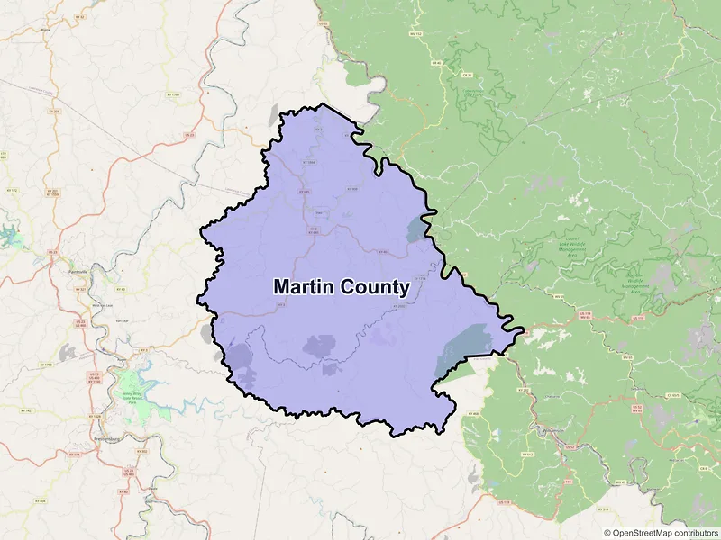Map of Martin County, Kentucky and ZIP codes