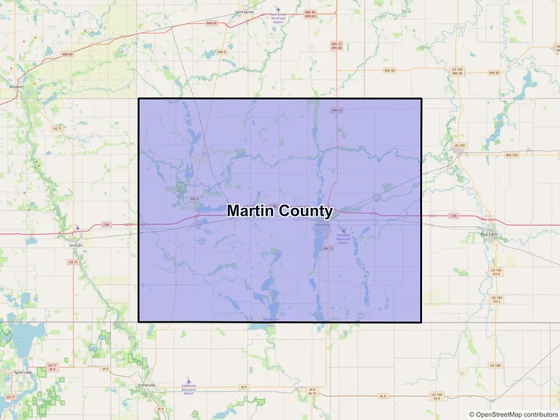 Map of Martin County, Minnesota and ZIP codes