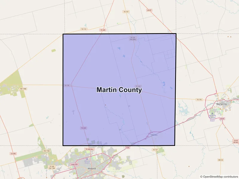 Map of Martin County, Texas and ZIP codes