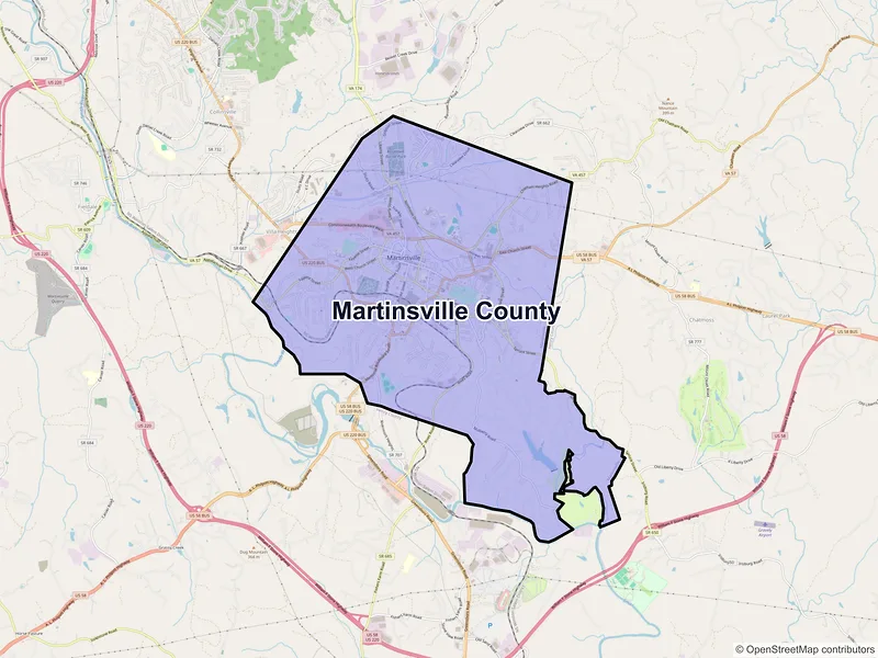 Map of Martinsville County, Virginia and ZIP codes