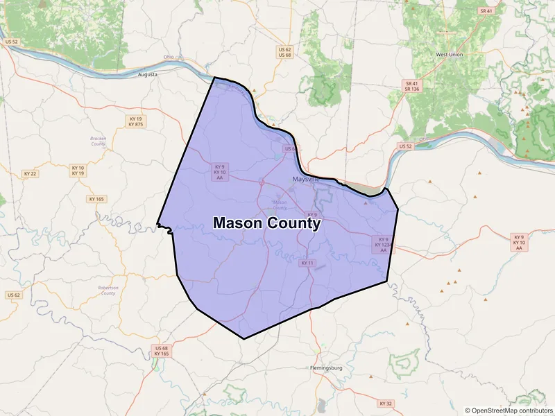 Map of Mason County, Kentucky and ZIP codes