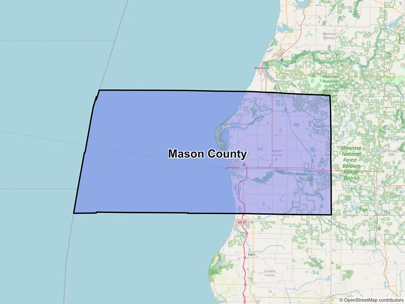 Map of Mason County, Michigan and ZIP codes