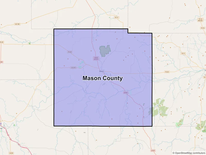 Map of Mason County, Texas and ZIP codes