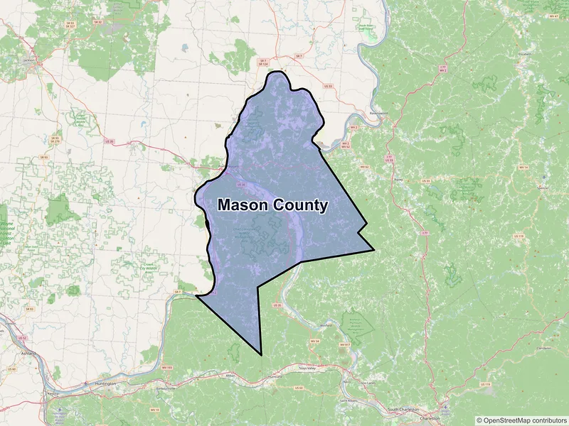 Map of Mason County, West Virginia and ZIP codes